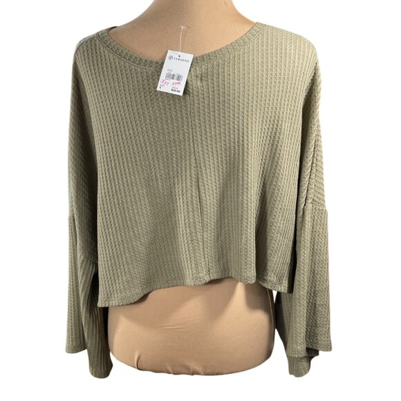 New Versona Waffle Knit Cropped Top Dolman Moss Green S Small - Picture 3 of 6